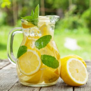 a pitcher of fresh lemon water
